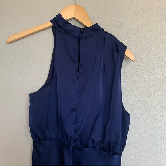 Lulus Medium Distinctive Charm Navy Blue Satin Asymmetrical Midi Dress NWT - Picture 8 of 17